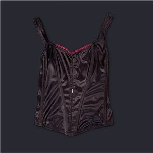 Loveable Black Satin Camisole with Red Heart Trim